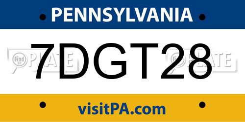 7DGT28 Pennsylvania License Plate