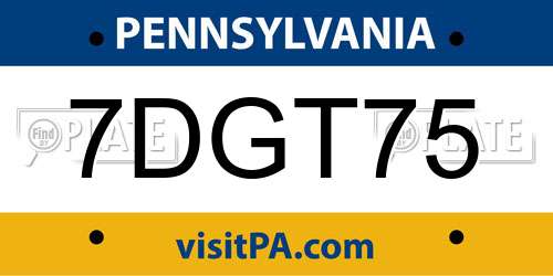 7DGT75 Pennsylvania License Plate