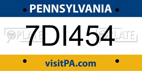 7DI454 Pennsylvania License Plate