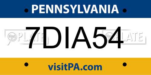 7DIA54 Pennsylvania License Plate