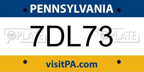 7DL73 Pennsylvania License Plate