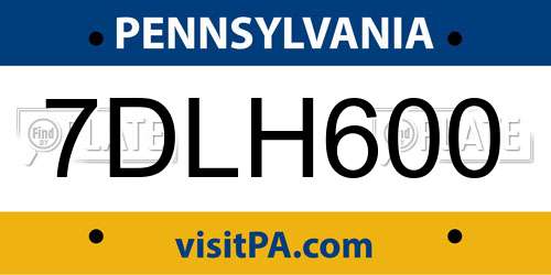 7DLH600 Pennsylvania License Plate
