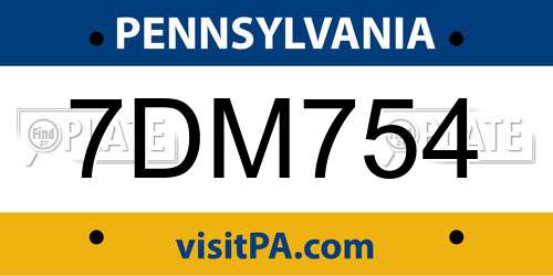 7DM754 Pennsylvania License Plate
