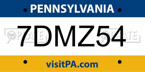 7DMZ54 Pennsylvania License Plate