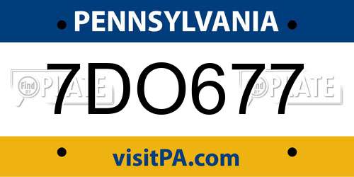 7DO677 Pennsylvania License Plate