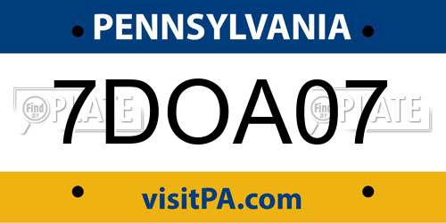 7DOA07 Pennsylvania License Plate