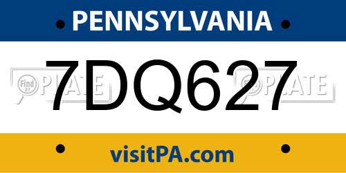 7DQ627 Pennsylvania License Plate