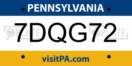 7DQG72 Pennsylvania License Plate