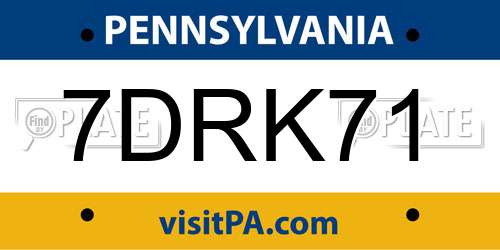 7DRK71 Pennsylvania License Plate