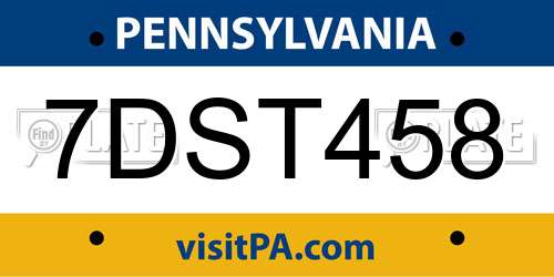 7DST458 Pennsylvania License Plate