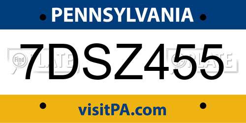 7DSZ455 Pennsylvania License Plate