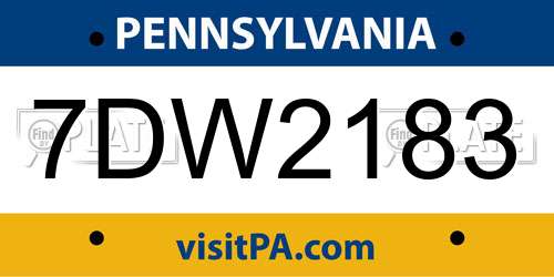 7DW2183 Pennsylvania License Plate