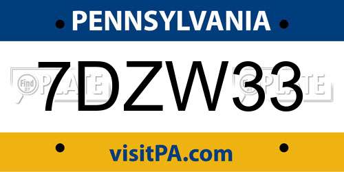 7DZW33 Pennsylvania License Plate