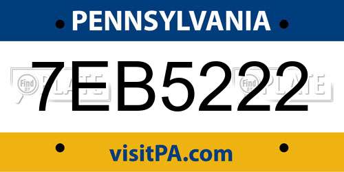 7EB5222 Pennsylvania License Plate