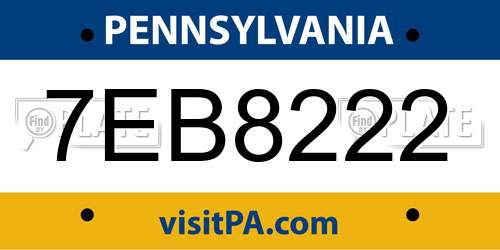 7EB8222 Pennsylvania License Plate
