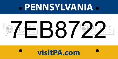 7EB8722 Pennsylvania License Plate