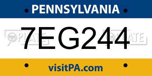 7EG244 Pennsylvania License Plate