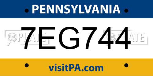 7EG744 Pennsylvania License Plate