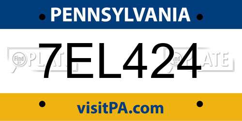 7EL424 Pennsylvania License Plate