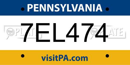 7EL474 Pennsylvania License Plate