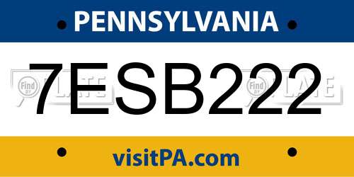 7ESB222 Pennsylvania License Plate