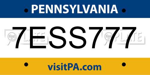 7ESS777 Pennsylvania License Plate