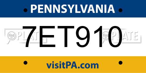 7ET910 Pennsylvania License Plate