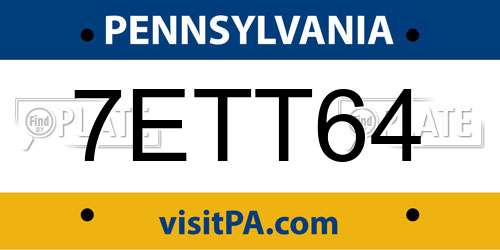 7ETT64 Pennsylvania License Plate