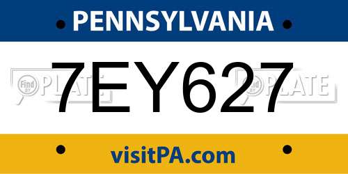 7EY627 Pennsylvania License Plate