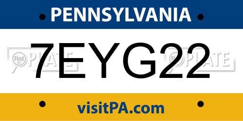 7EYG22 Pennsylvania License Plate