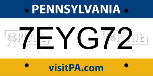 7EYG72 Pennsylvania License Plate