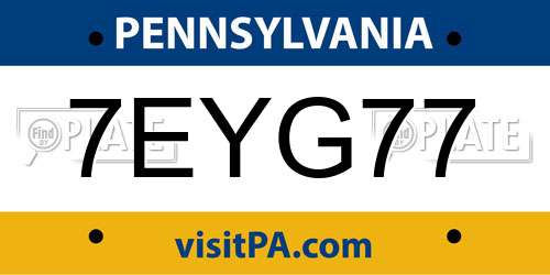 7EYG77 Pennsylvania License Plate