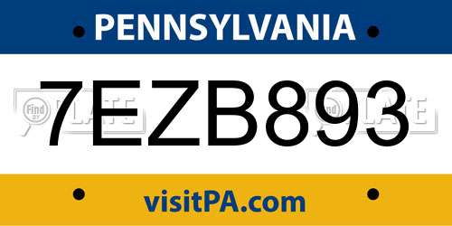 7EZB893 Pennsylvania License Plate