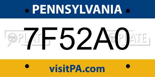 7F52A0 Pennsylvania License Plate