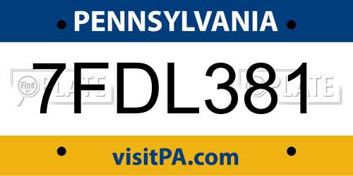 7FDL381 Pennsylvania License Plate