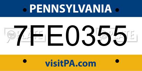 7FE0355 Pennsylvania License Plate