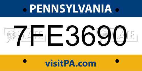 7FE3690 Pennsylvania License Plate