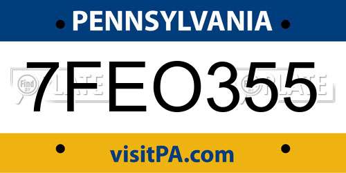 7FEO355 Pennsylvania License Plate