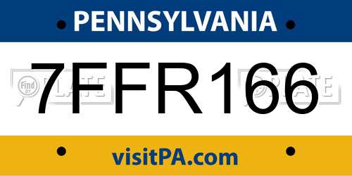 7FFR166 Pennsylvania License Plate