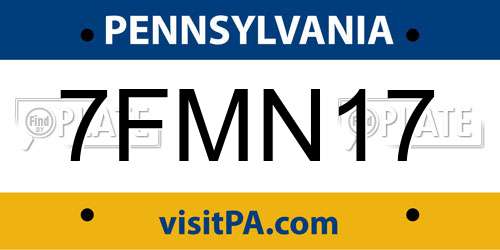7FMN17 Pennsylvania License Plate