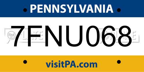 7FNU068 Pennsylvania License Plate