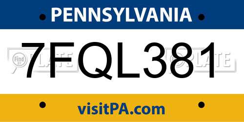 7FQL381 Pennsylvania License Plate