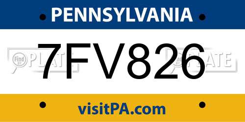 7FV826 Pennsylvania License Plate