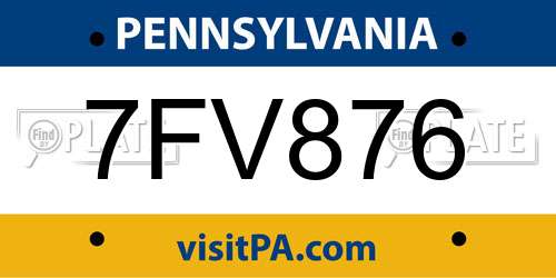 7FV876 Pennsylvania License Plate