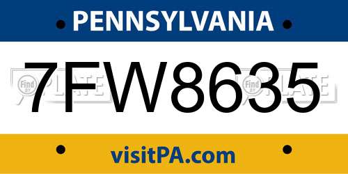7FW8635 Pennsylvania License Plate
