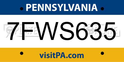 7FWS635 Pennsylvania License Plate