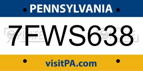 7FWS638 Pennsylvania License Plate