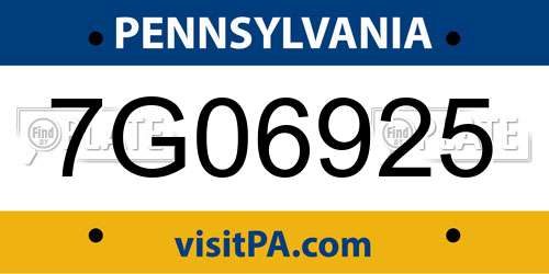 7G06925 Pennsylvania License Plate