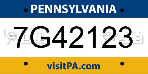 7G42123 Pennsylvania License Plate