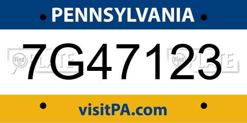 7G47123 Pennsylvania License Plate
